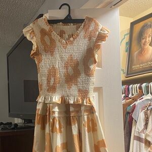 Orange and Cream Smocked Dress